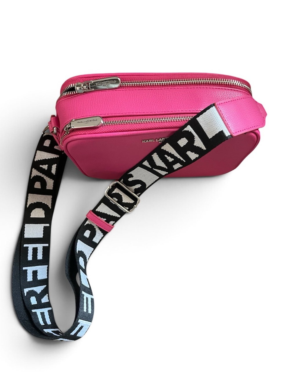 Karl Lagerfeld Vibrant Pink Pebble Crossbody Bag with Branded Strap